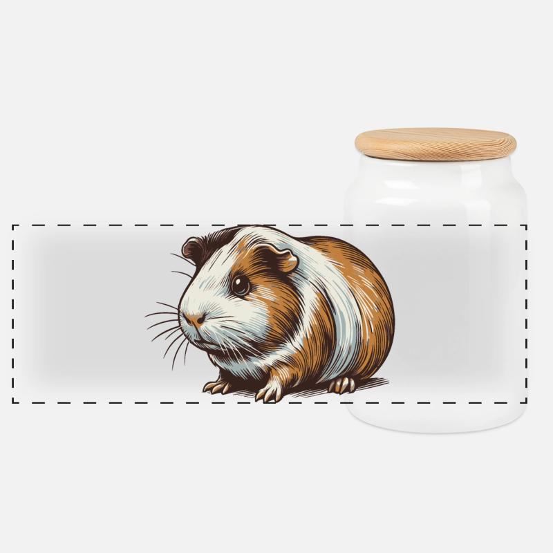 Meerschweinchen - Panorama Keksdose mit Holzdeckel - Weiß