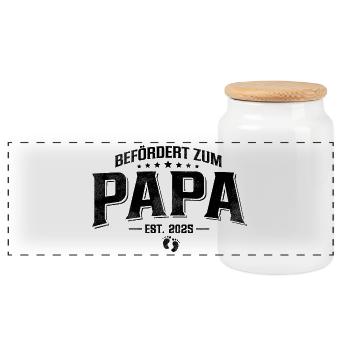 Befördert zum Papa 2025 - Panorama Keksdose mit Holzdeckel - Weiß - Vorne