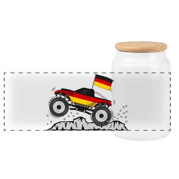 Monster Truck Germany Flag - Panoramic Cookie Jar with Wooden Lid - white - Front