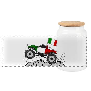 Italy Flag Monster Truck - Panoramic Cookie Jar with Wooden Lid - white - Front