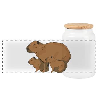 Capybara Familie Wasserschwein - Panorama Keksdose mit Holzdeckel - Weiß - Vorne