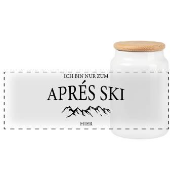 Nur zum Aprés Ski hier - Panorama Keksdose mit Holzdeckel - Weiß - Vorne