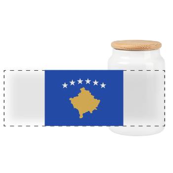 Kosovo - Panoramic Cookie Jar with Wooden Lid - white - Front