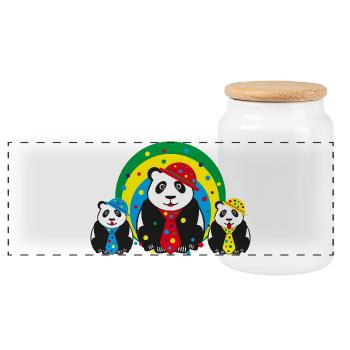 Party Panda Familie mit Hüten und viel Konfetti. - Panorama Keksdose mit Holzdeckel - Weiß - Vorne