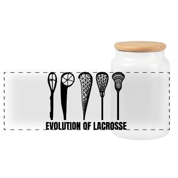 Development of the Lacrosse Stick - Panoramic Cookie Jar with Wooden Lid - white - Front