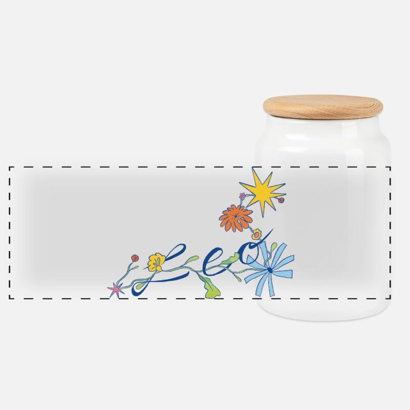 Leo – Kreative Sternzeichen-Illustration - Panorama Keksdose mit Holzdeckel - Weiß