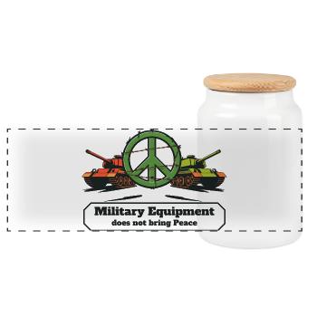 Military equipment does not bring peace - Panoramic Cookie Jar with Wooden Lid - white - Front