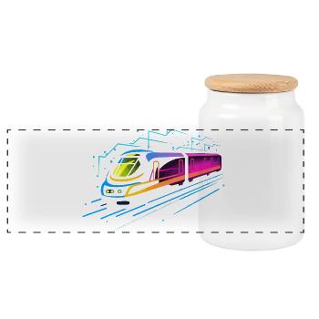 Train Cartoon Look - Panoramic Cookie Jar with Wooden Lid - white - Front