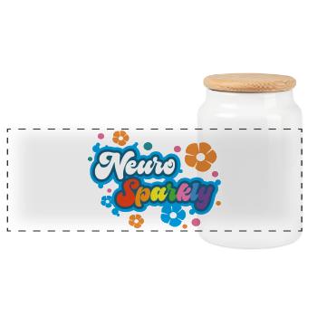Neuro Sparkly Flower Rainbow Typography - Panoramic Cookie Jar with Wooden Lid - white - Front