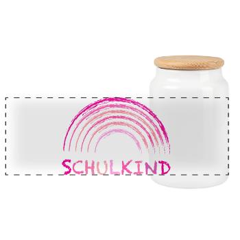 Schulkind Kreide Regenbogen pink zur Einschulung - Panorama Keksdose mit Holzdeckel - Weiß - Vorne