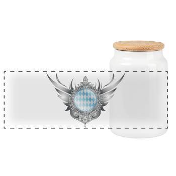 Écusson d’aile en argent avec motif en losange - Boîte à biscuits avec couvercle en bois - blanc - Devant