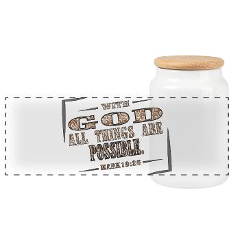 With God all things are Possible - Panoramic Cookie Jar with Wooden Lid - white - Front