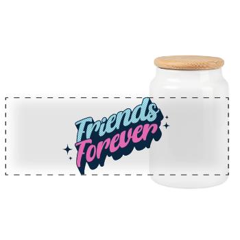 Friends Forever Retro Neon Script - Panoramic Cookie Jar with Wooden Lid - white - Front