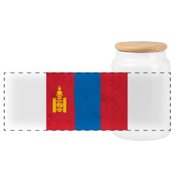Flag of Mongolia - Panoramic Cookie Jar with Wooden Lid - white - Front
