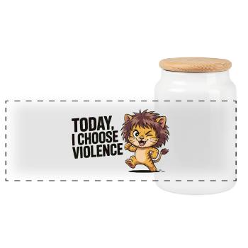 Kitten with wildness motto - Panoramic Cookie Jar with Wooden Lid - white - Front