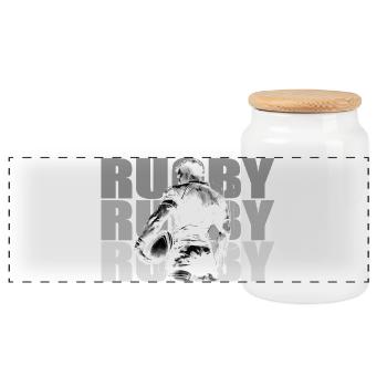 Rugby Player in Contrasting Silhouette - Panoramic Cookie Jar with Wooden Lid - white - Front