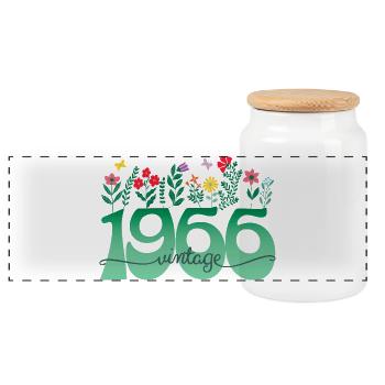 1966 Fleurs 60 Ans Anniversaire Femme - Boîte à biscuits avec couvercle en bois - blanc - Devant