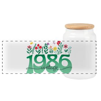 1986 Flowers 40 Years Anniversary Women - Panoramic Cookie Jar with Wooden Lid - white - Front