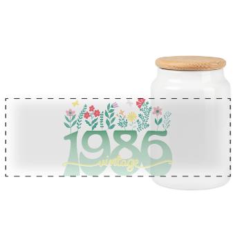 1986 Flowers 40 Years Anniversary Women - Panoramic Cookie Jar with Wooden Lid - white - Front