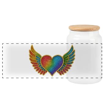 Coeur arc-en-ciel avec des ailes - Boîte à biscuits avec couvercle en bois - blanc - Devant