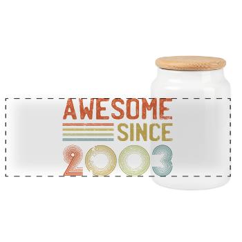 Retro 2003 Feier Diagramm Text - Panorama Keksdose mit Holzdeckel - Weiß - Vorne