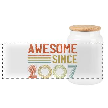 Retro Inspired 'Amazing Since 2007' Typography  - Panoramic Cookie Jar with Wooden Lid - white - Front