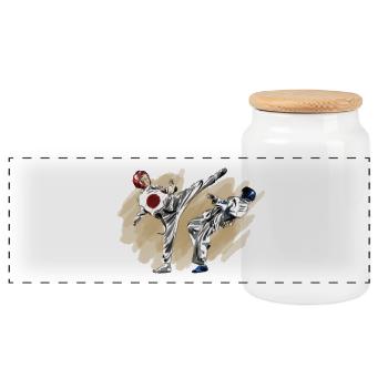 Arts martiaux Taekwondo avec premières de combats - Boîte à biscuits avec couvercle en bois - blanc - Devant