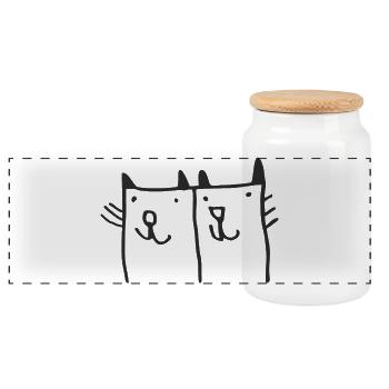 Playful cat illustration - Panoramic Cookie Jar with Wooden Lid - white - Front