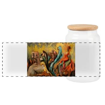 Surreale Psycho Disco Fantasy Kreatur Kunstwerk - Panorama Keksdose mit Holzdeckel - Weiß - Vorne