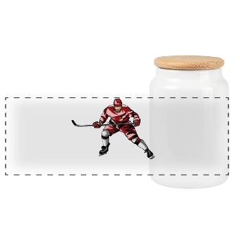 Eishockey Spieler Motiv - Panoramic Cookie Jar with Wooden Lid - white - Front