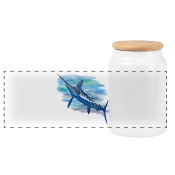 Blauer Marlin im Aquarell - Panorama Keksdose mit Holzdeckel - Weiß - Vorne