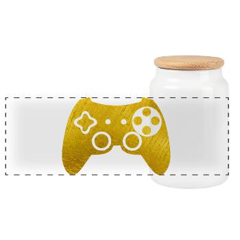 Goldenes Gamepad - Panorama Keksdose mit Holzdeckel - Weiß - Vorne