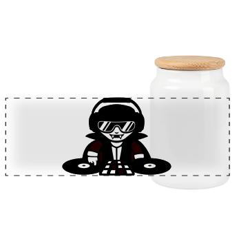 Vampire DJ DJ avec table de mixage et platine vinyle - Boîte à biscuits avec couvercle en bois - blanc - Devant