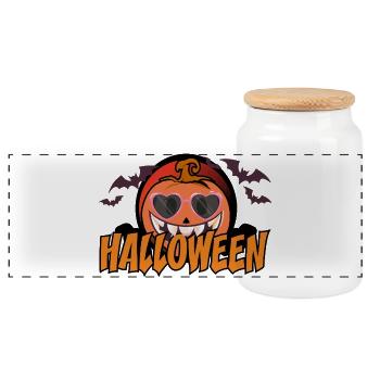 Citrouille Halloween Retro Lunettes Cœur - Boîte à biscuits avec couvercle en bois - blanc - Devant