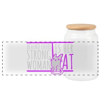 Derrière chaque femme forte se trouve son chat Spruch Katze - Boîte à biscuits avec couvercle en bois - blanc - Devant