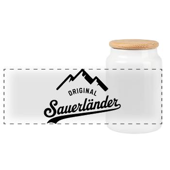 Sauerland Hoodie – Pride, Humor & Love of Home - Panoramic Cookie Jar with Wooden Lid - white - Front