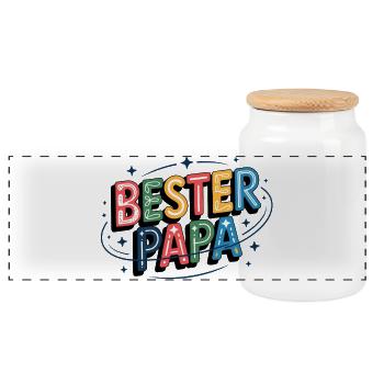 Illustration de lettre colorée de meilleur papa - Boîte à biscuits avec couvercle en bois - blanc - Devant