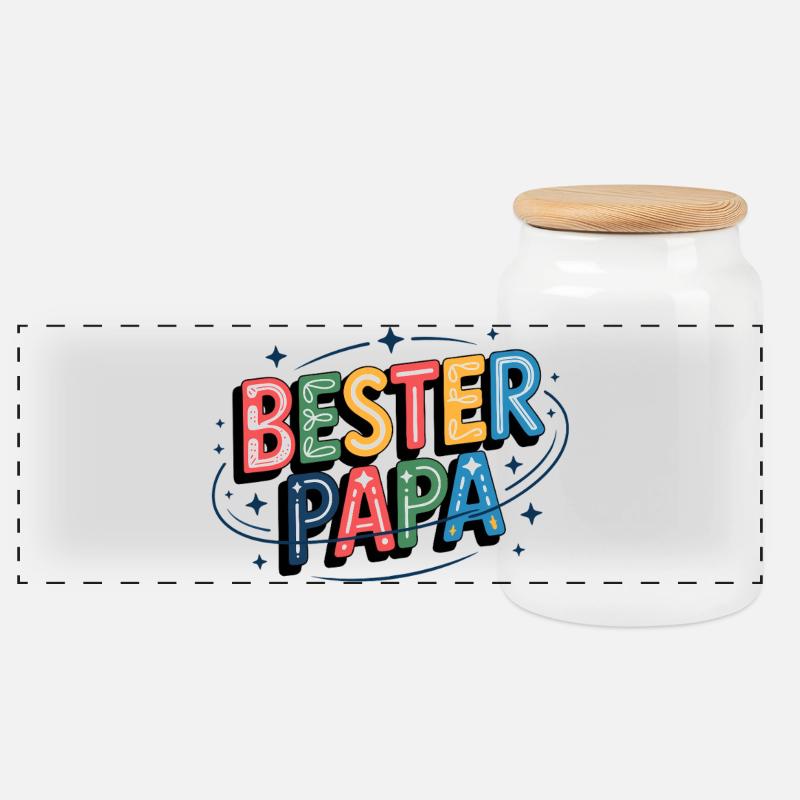 Bester Papa bunte Buchstabenillustration - Panorama Keksdose mit Holzdeckel - Weiß