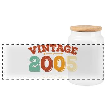 2005 Birthday Vintage Retro Born In 2005 Gift - Panoramic Cookie Jar with Wooden Lid - white - Front