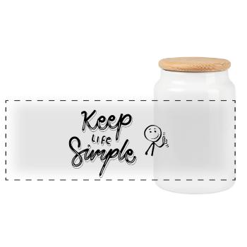 Keep Life Simple – fröhliche Cartoon-Design - Panorama Keksdose mit Holzdeckel - Weiß - Vorne