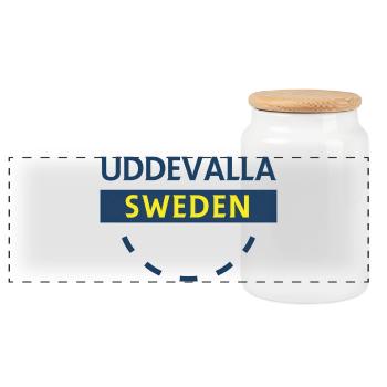 Nordic Sweden Emblem Circle - Panoramic Cookie Jar with Wooden Lid - white - Front