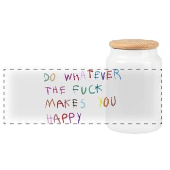 Do what makes you happy - Panoramic Cookie Jar with Wooden Lid - white - Front