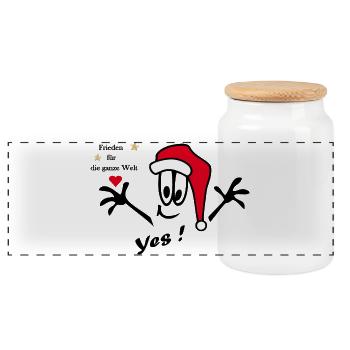 Weihnachtsmann mit Herz - Panorama Keksdose mit Holzdeckel - Weiß - Vorne