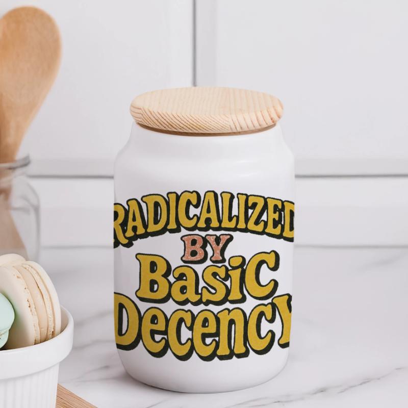 Radicalized by Basic Decency Panoramic Cookie Jar with Wooden Lid