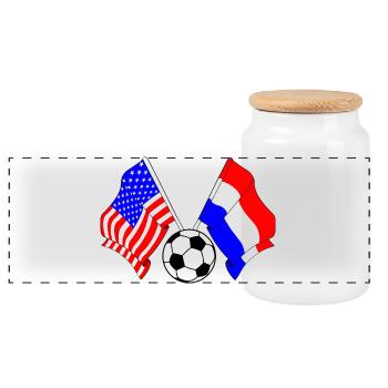 Fußball Niederlande gegen USA - Panorama Keksdose mit Holzdeckel - Weiß - Vorne
