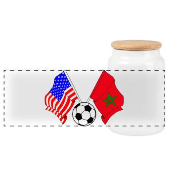 Football Maroc vs USA - Boîte à biscuits avec couvercle en bois - blanc - Devant