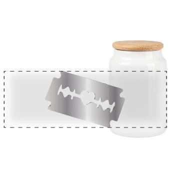 Razor Blade Illustration with Heart Motif - Panoramic Cookie Jar with Wooden Lid - white - Front