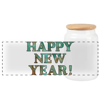 Happy New Year Wishes - Panoramic Cookie Jar with Wooden Lid - white - Front