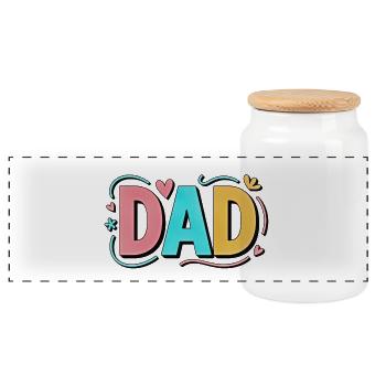 Pastel Gradient Dad Hearts Design - Panoramic Cookie Jar with Wooden Lid - white - Front