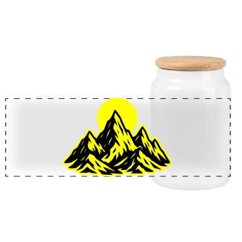 Mountains Sun - Panoramic Cookie Jar with Wooden Lid - white - Front